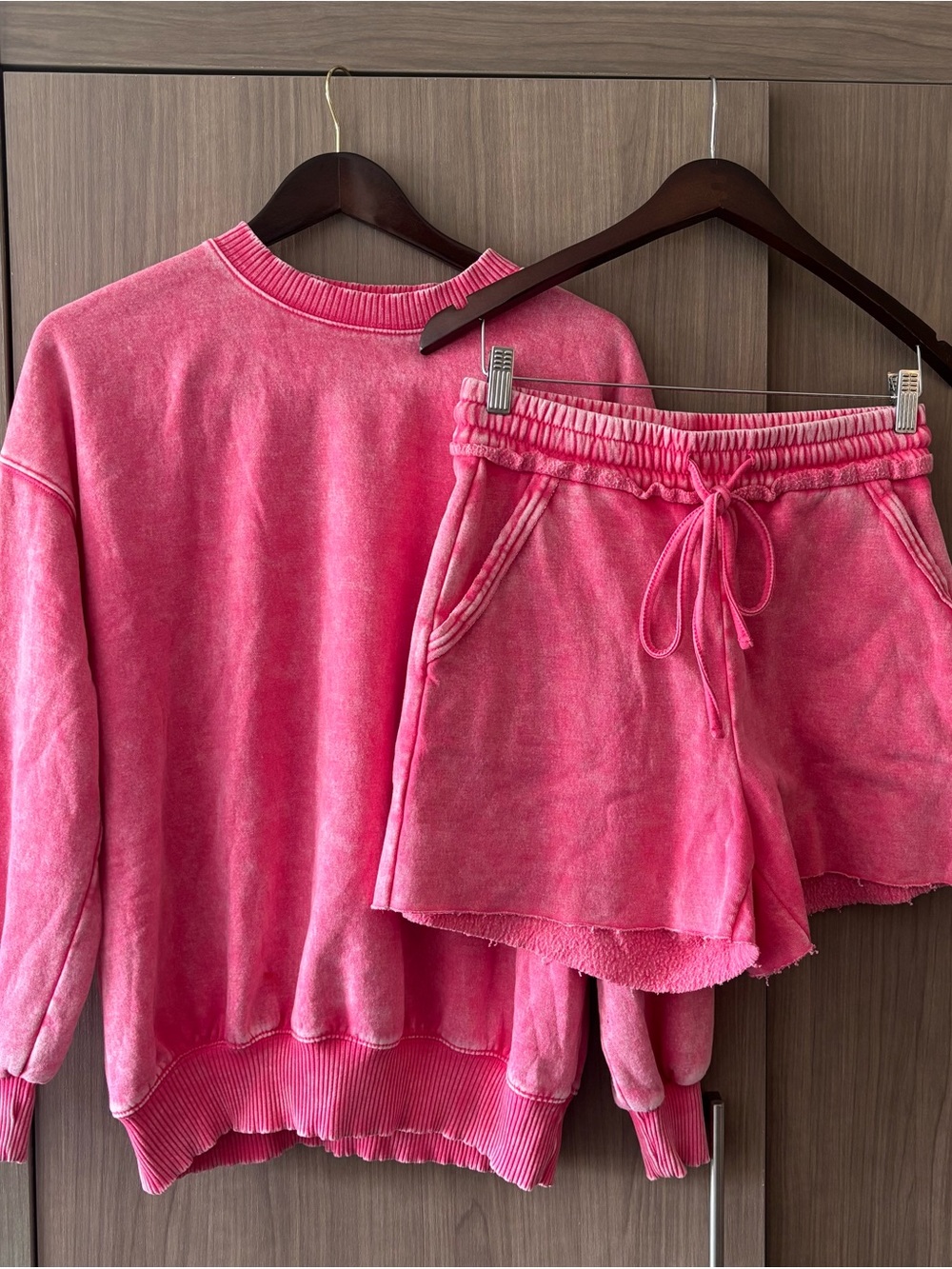 Zenana Outfitters Hot Pink sweatshirt and shorts set